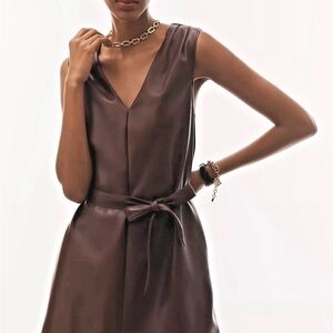 PAIGE Luisa Vegan Leather Brown Sleeveless Mini Dress
